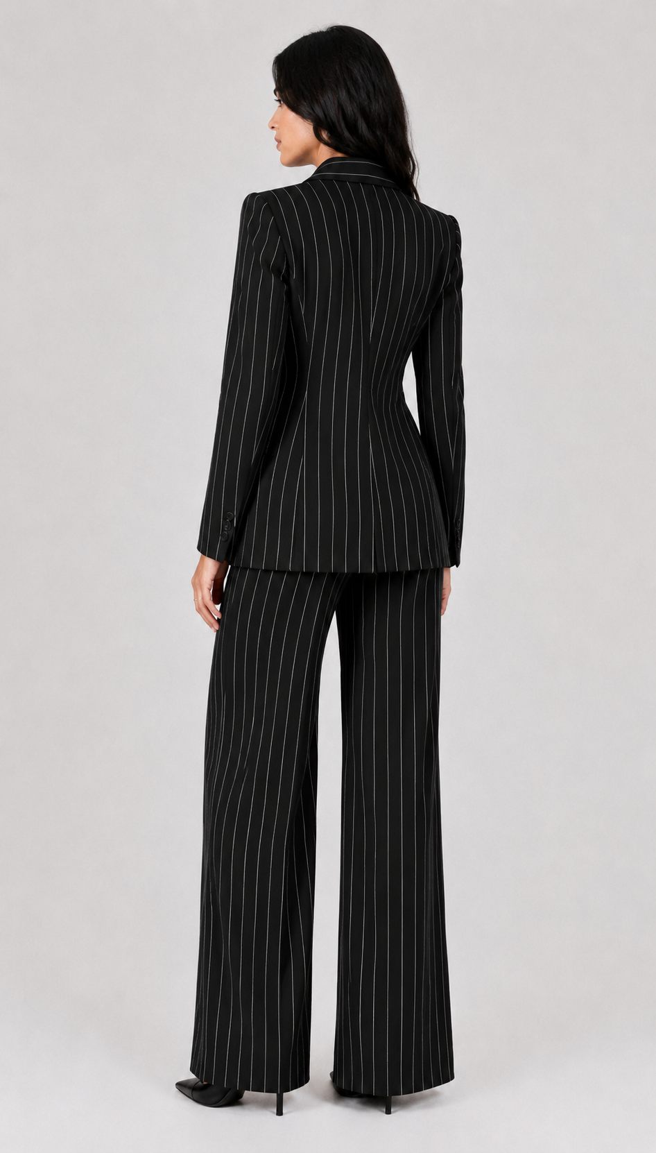 Executive Black Pinstripe Double-Breasted Blazer Suit Set Beyond Formals