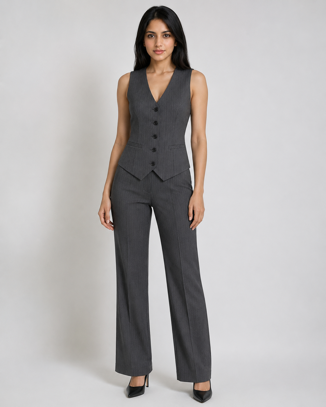 Pinstripe V-neck Single-Breasted Waistcoat Beyond Formals