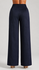 Navy Pinstripe High-Waist Wide-Leg Trousers for Women – View 3