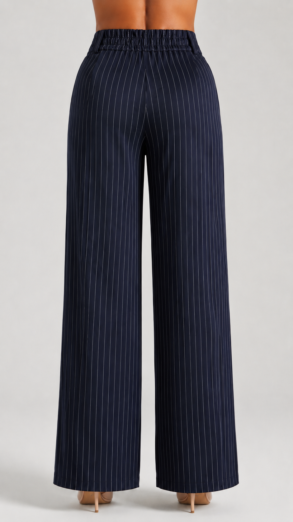Navy Pinstripe High-Waist Wide-Leg Trousers for Women – View 3