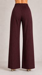 Burgundy Pinstripe High-Waist Wide-Leg Trousers for Women – View 4