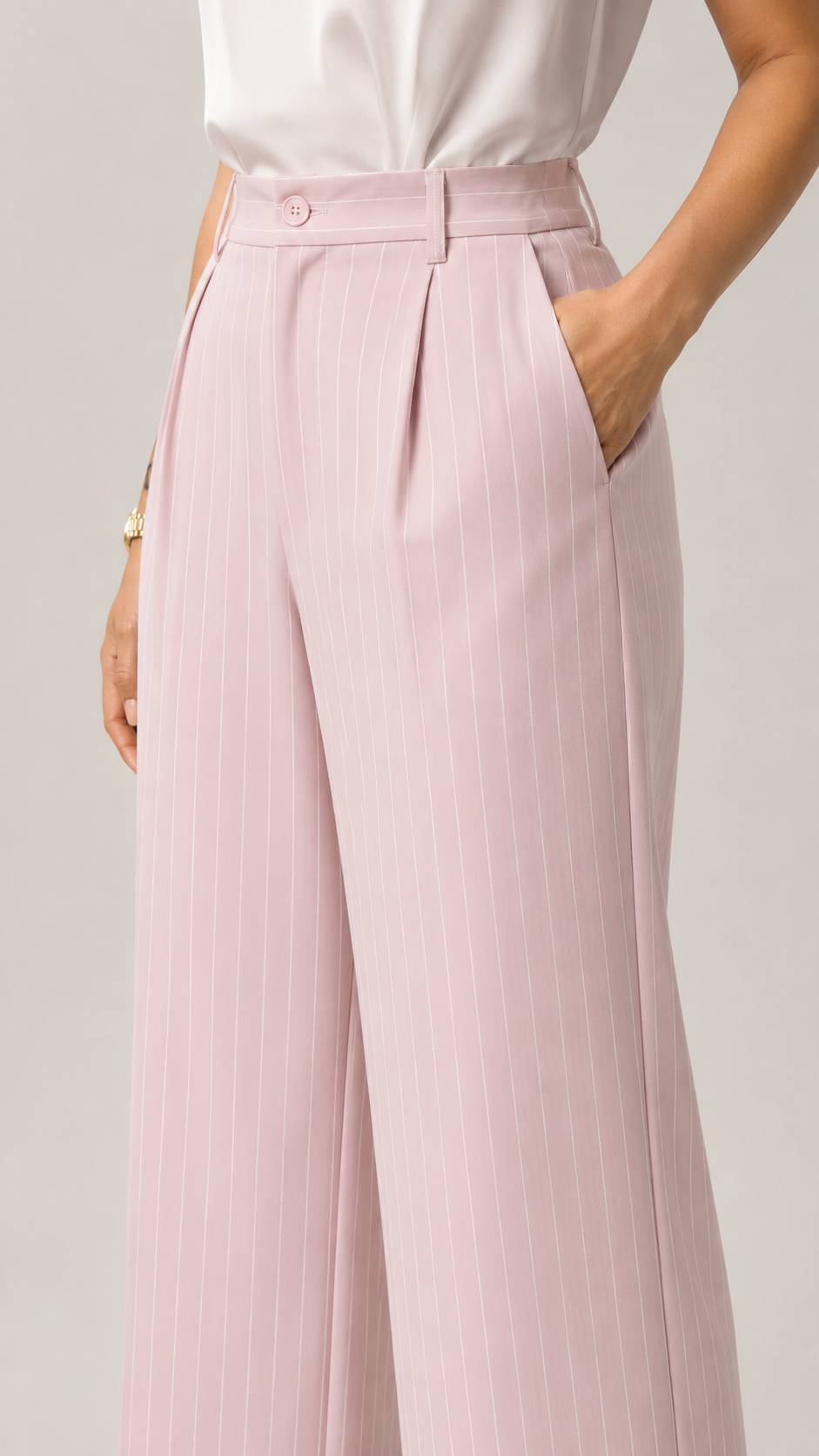 Nude Pink Pinstripe High-Waist Wide-Leg Trousers for Women – View 3