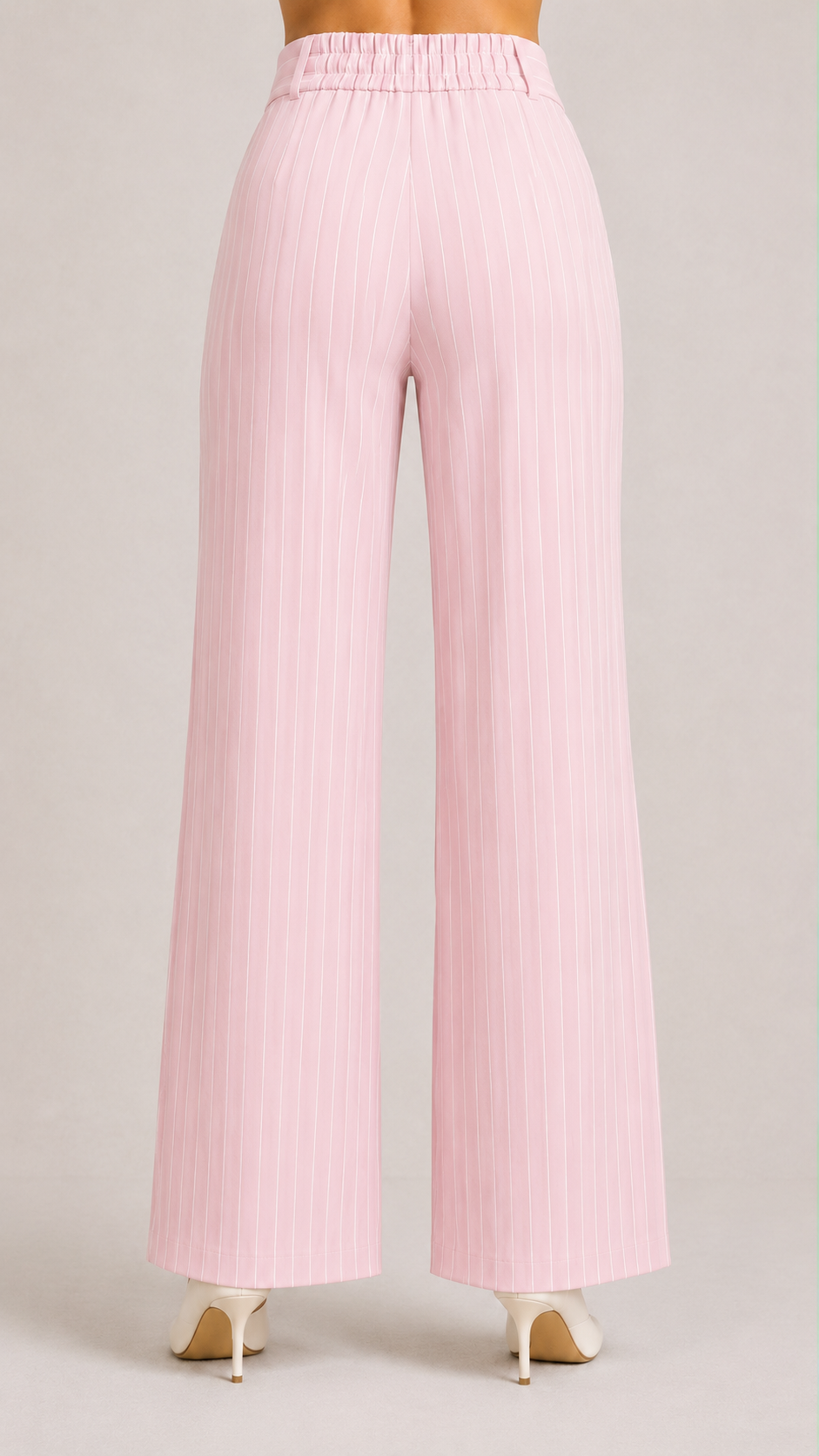 Nude Pink Pinstripe High-Waist Wide-Leg Trousers for Women – View 4
