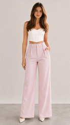 Nude Pink Pinstripe High-Waist Wide-Leg Trousers for Women – Beyond Formals