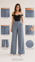 Powder Blue Pinstripe High-Waist Wide-Leg Trousers for Women – View 2
