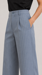 Powder Blue Pinstripe High-Waist Wide-Leg Trousers for Women – View 3