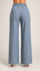 Powder Blue Pinstripe High-Waist Wide-Leg Trousers for Women – View 4