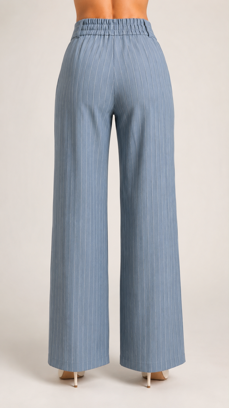 Powder Blue Pinstripe High-Waist Wide-Leg Trousers for Women – View 4
