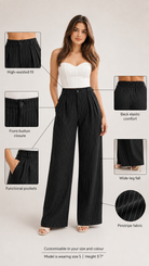 Black Pinstripe High-Waist Wide-Leg Trousers for Women – View 2