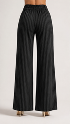 Black Pinstripe High-Waist Wide-Leg Trousers for Women – View 4