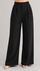 Black Pinstripe High-Waist Wide-Leg Trousers for Women – View 5
