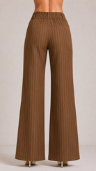 Brown Pinstripe High-Waist Wide-Leg Trousers for Women – Beyond Formals