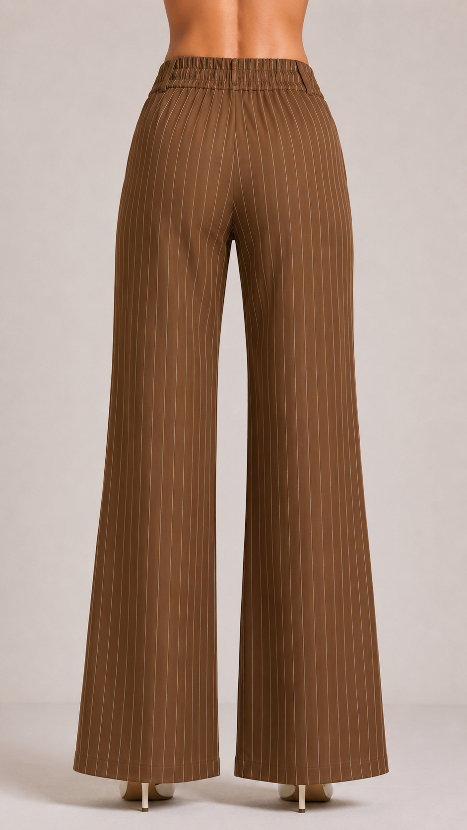 Brown Pinstripe High-Waist Wide-Leg Trousers for Women – Beyond Formals