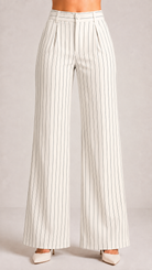 White Pinstripe High-Waist Wide-Leg Trousers for Women – View 2