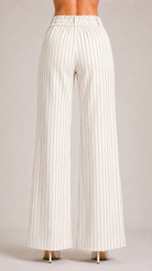 White Pinstripe High-Waist Wide-Leg Trousers for Women – View 3