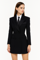 Power Tie Black Blazer Dress - Beyond Formals