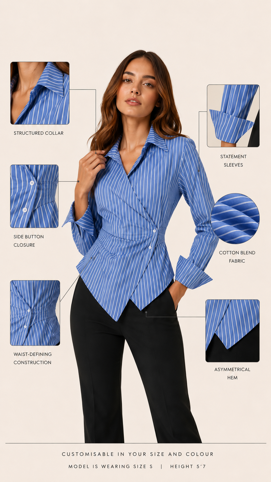 Blue Pinstripe Wrap Shirt for Women Beyond Formals