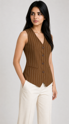 Pinstripe V-Neck Single-Breasted Waistcoat Beyond Formals