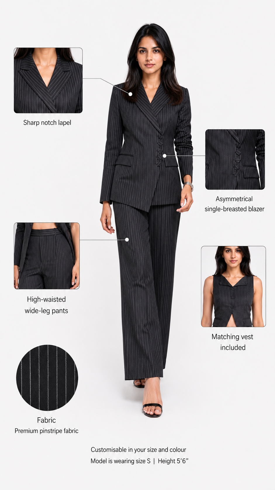 Black Striped 3-Piece Premium Formal Blazer Suit Set With Waistcoat & Pants Beyond Formals