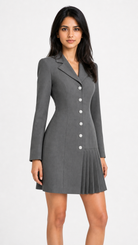 Grey Pleated Blazer Dress Beyond Formals