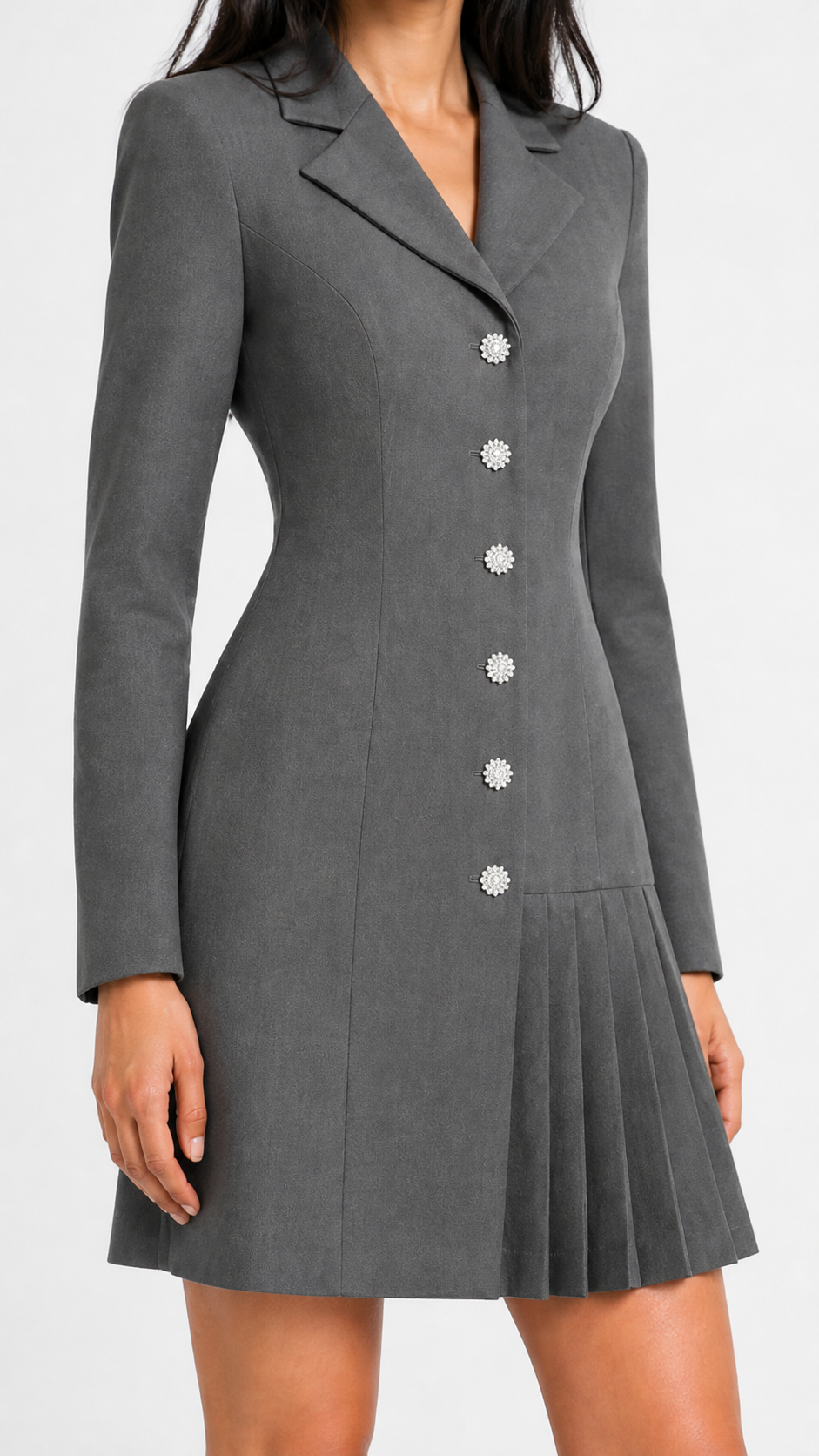 Grey Pleated Blazer Dress Beyond Formals