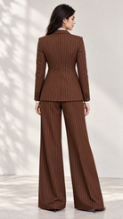 Brown Luxe Pinstripe Two-Piece Suit Set with Tie – back view | Beyond Formals