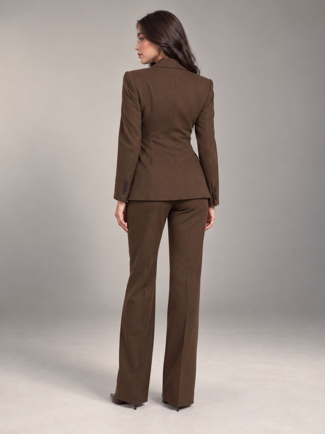 Dark Brown Single-Breasted Blazer for Women, back view