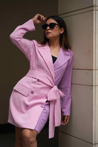 Women's dual tone blush blazer suit set with a modern tailored fit.