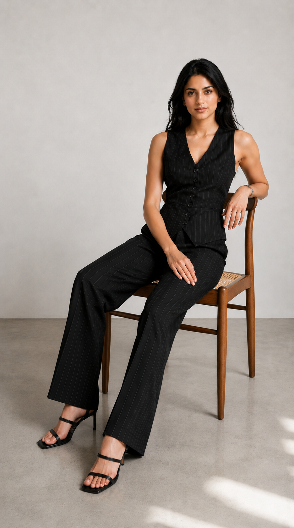 Black Pinstripe Waistcoat Co-Ord Set Beyond Formals