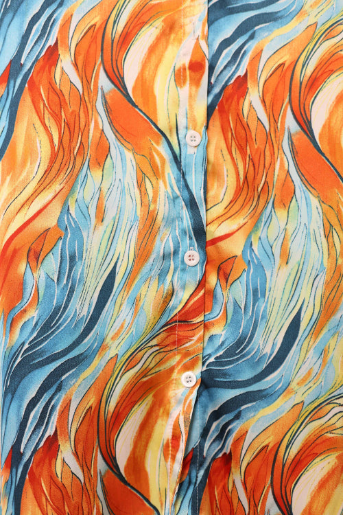 Printed silk satin shirt with long sleeves and a classic fit for evening styling.