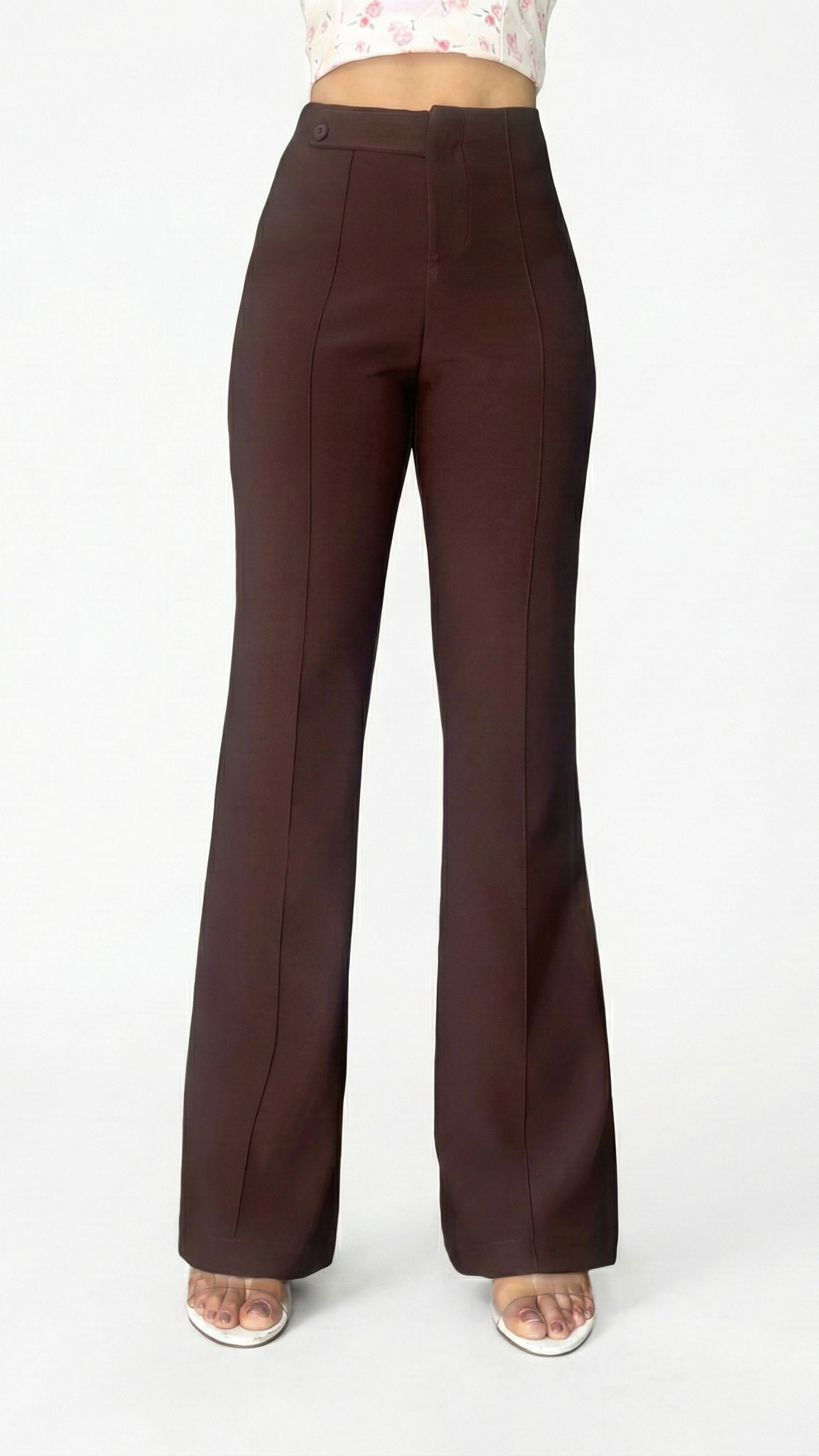Brown flared pants on a white background