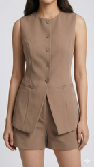 Brown Sleeveless Co-ord Set With Short Beyond Formals