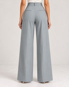 Back view of grey pinstripe wide-leg trousers showing waistband and back pockets | Beyond Formals