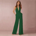 Green Wide Leg & Backless Halter Jumpsuit