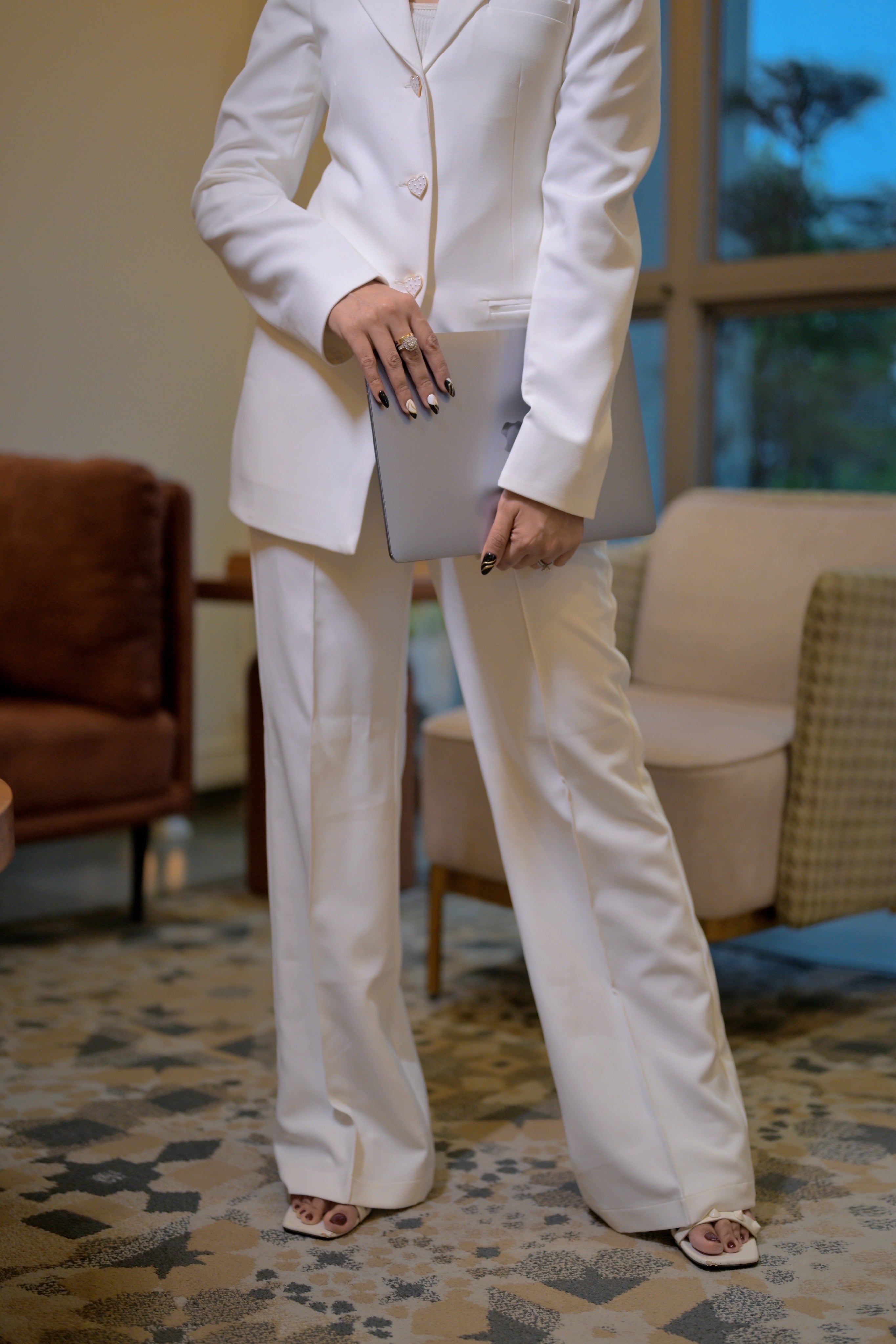 White Power Suit Set for Women – Blazer & Trousers Beyond Formals