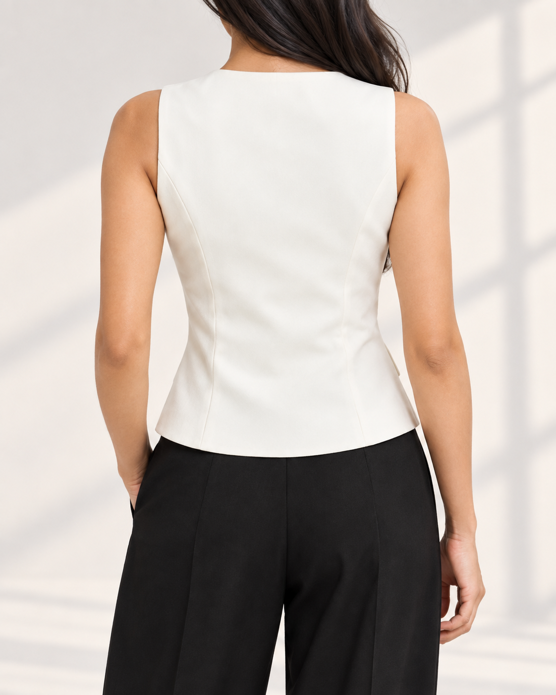 Off-White Longline Deep-V Waistcoat for Women, back view