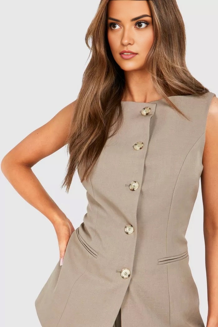 Beige Sleeveless Coord set for women