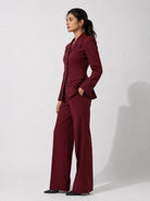 Maroon Longline Wide-Leg Pant Suit Set for Women, side view