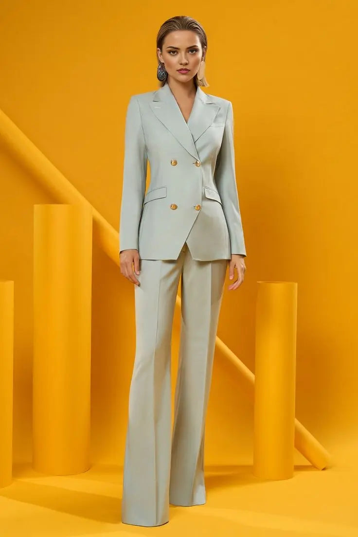 Women's mint blazer suit set with a modern tailored fit.