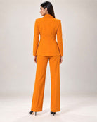 Mustard-orange single-breasted pant suit set – back view | Beyond Formals