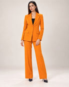 Mustard-orange single-breasted pant suit set for women – full-length front view | Beyond Formals