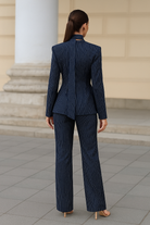 Navy Blue Vertical Stripe Suit Set
