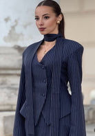 Navy Blue Vertical Stripe Suit Set