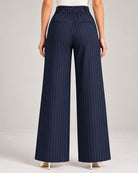 Back view of navy pinstripe wide-leg trousers showing elasticated waistband | Beyond Formals