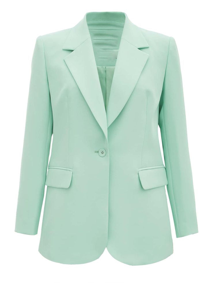 Women's blazer with padded shoulders and a tailored fit.