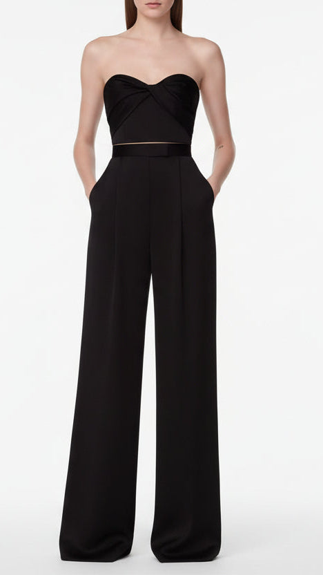 Women's black wide-leg formal pants with a high-waisted fit for office wear.
