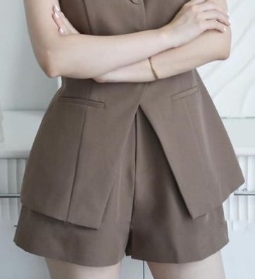 Brown Sleeveless Short Set