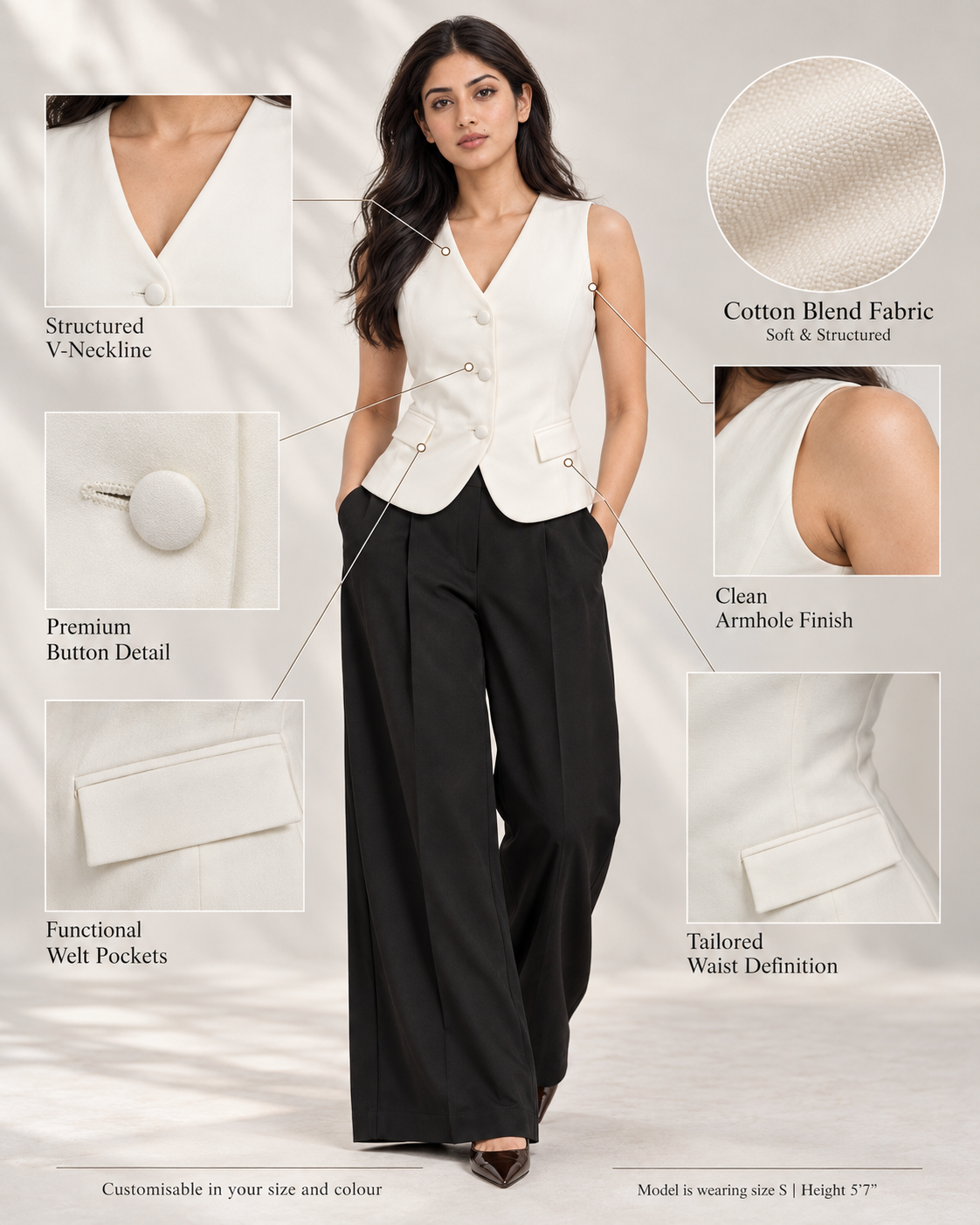 Off-White Longline Deep-V Waistcoat for Women, full length