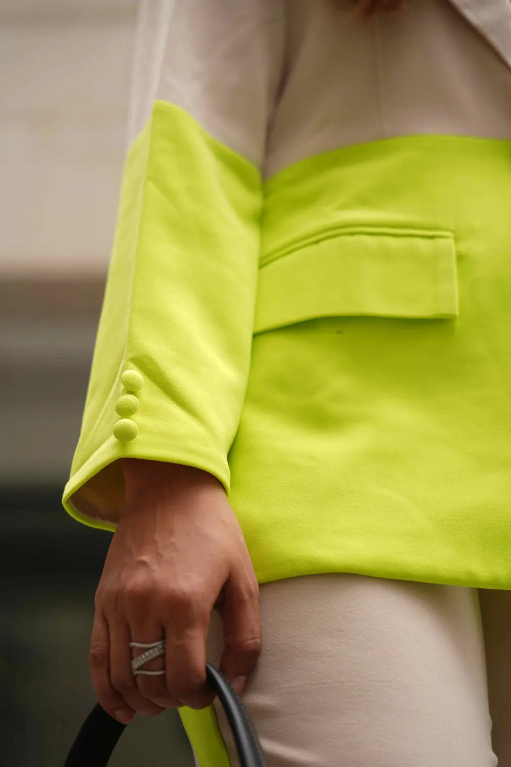 dual toned plaid blazer suit set with padded shoulders and straight fit pants.