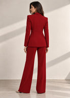 Red single-breasted blazer with matching trousers – back view | Beyond Formals
